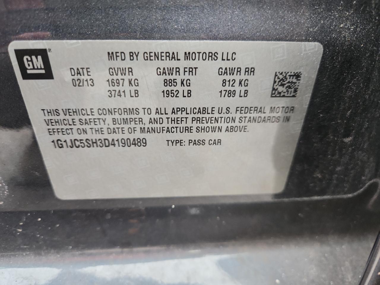 2013 Chevrolet Sonic Lt VIN: 1G1JC5SH3D4190489 Lot: 83796615