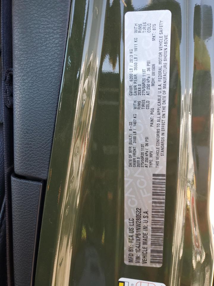 2022 Jeep Wrangler Unlimited Sahara 4Xe VIN: 1C4JJXP61NW280522 Lot: 71936465