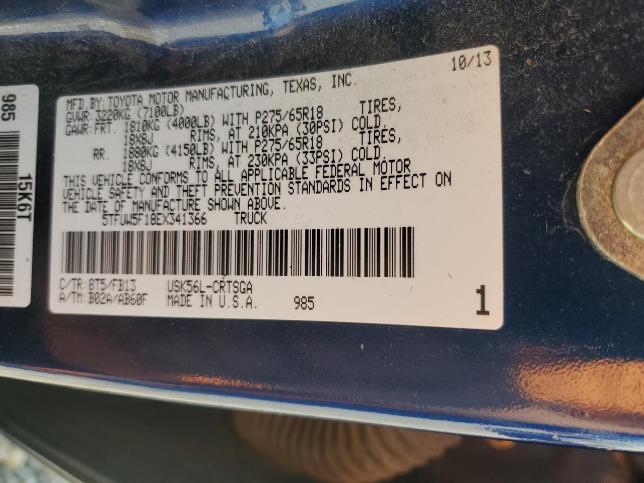 2014 Toyota Tundra Double Cab Sr VIN: 5TFUW5F18EX341366 Lot: 70739845