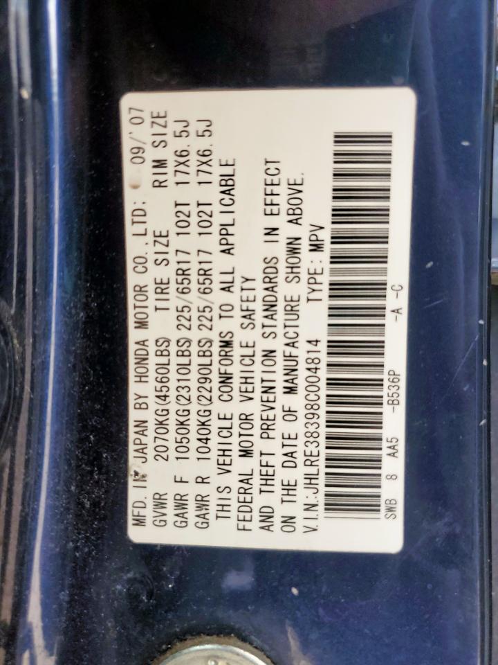 2008 Honda Cr-V Lx VIN: JHLRE38398C004814 Lot: 81710185