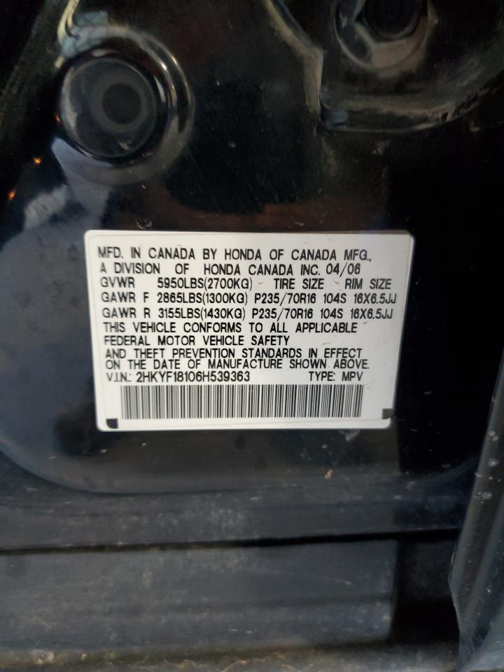 2006 Honda Pilot Lx VIN: 2HKYF18106H539363 Lot: 81325735