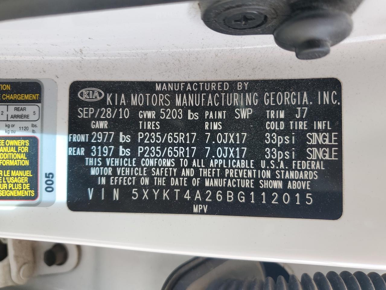 2011 Kia Sorento Base VIN: 5XYKT4A26BG112015 Lot: 81292085