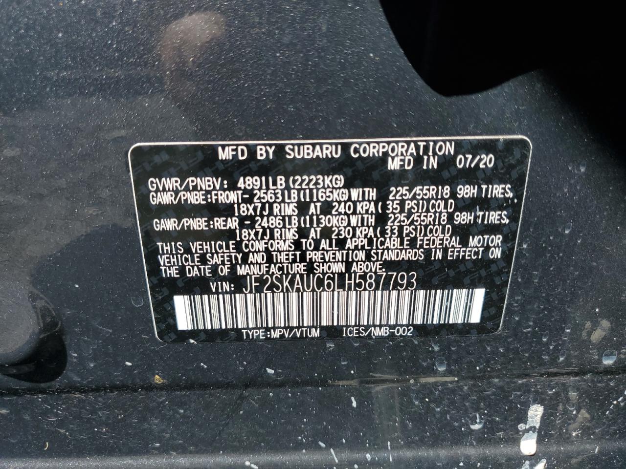 2020 Subaru Forester Limited VIN: JF2SKAUC6LH587793 Lot: 71927675