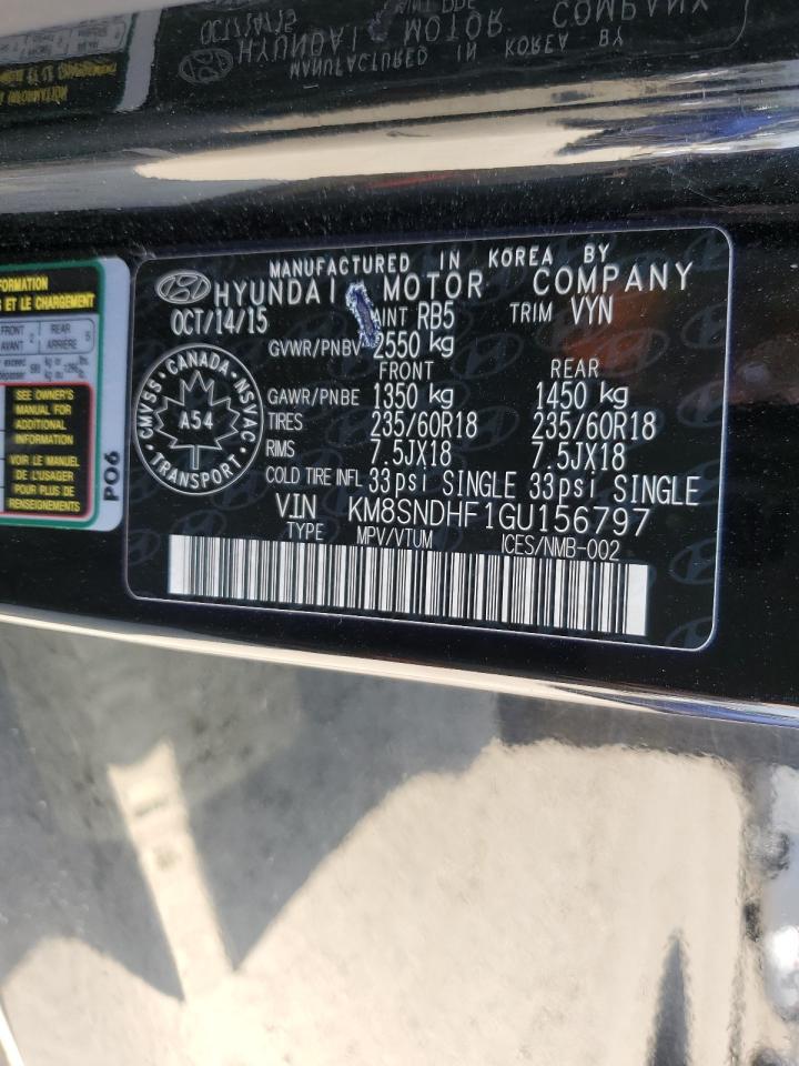 2016 Hyundai Santa Fe Se VIN: KM8SNDHF1GU156797 Lot: 81488595