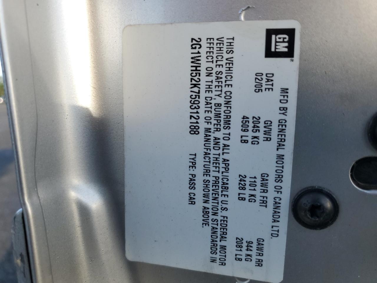 2005 Chevrolet Impala Ls VIN: 2G1WH52K759312188 Lot: 84243485
