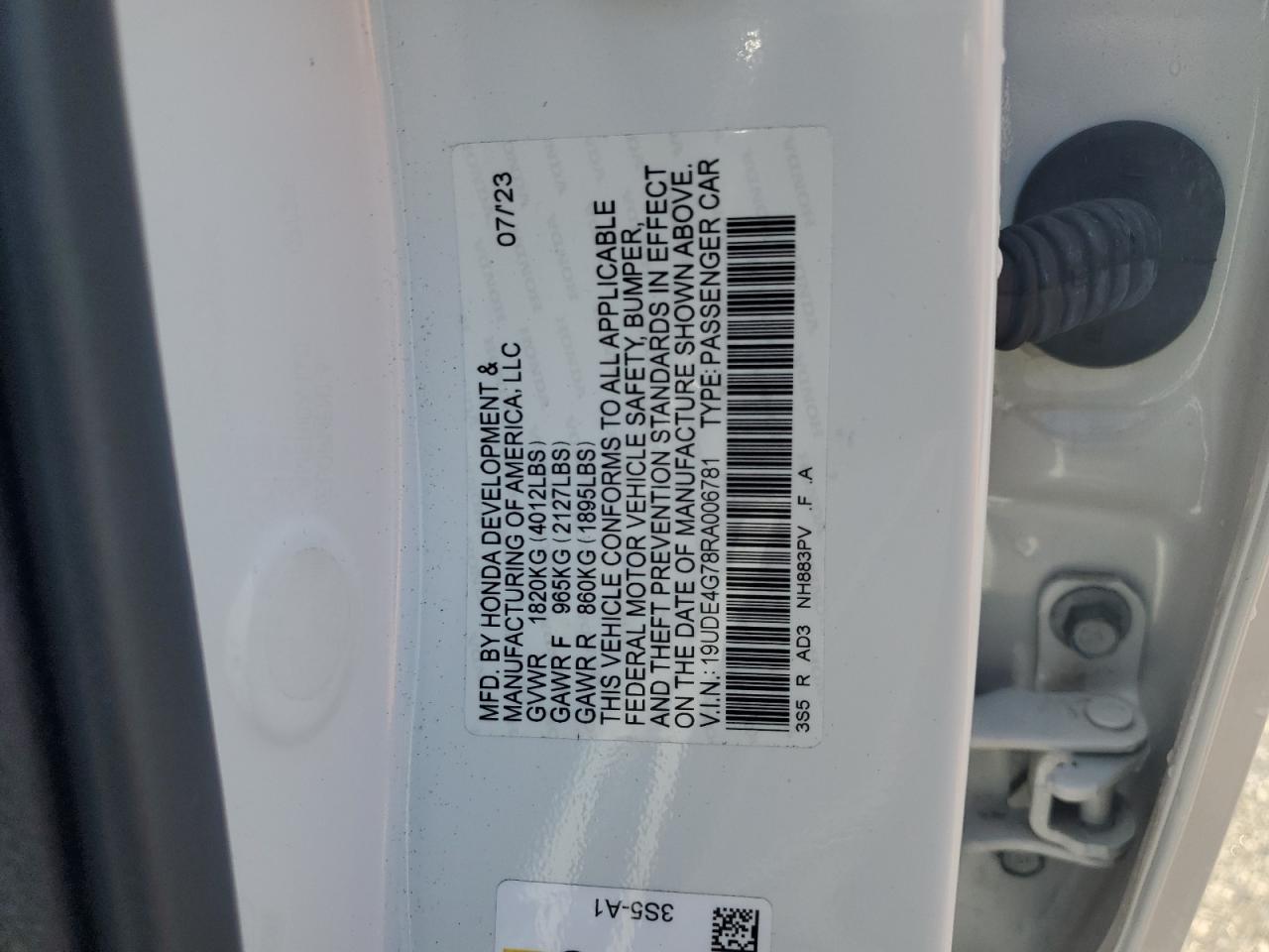 2024 Acura Integra A-Spec Tech VIN: 19UDE4G78RA006781 Lot: 80515105