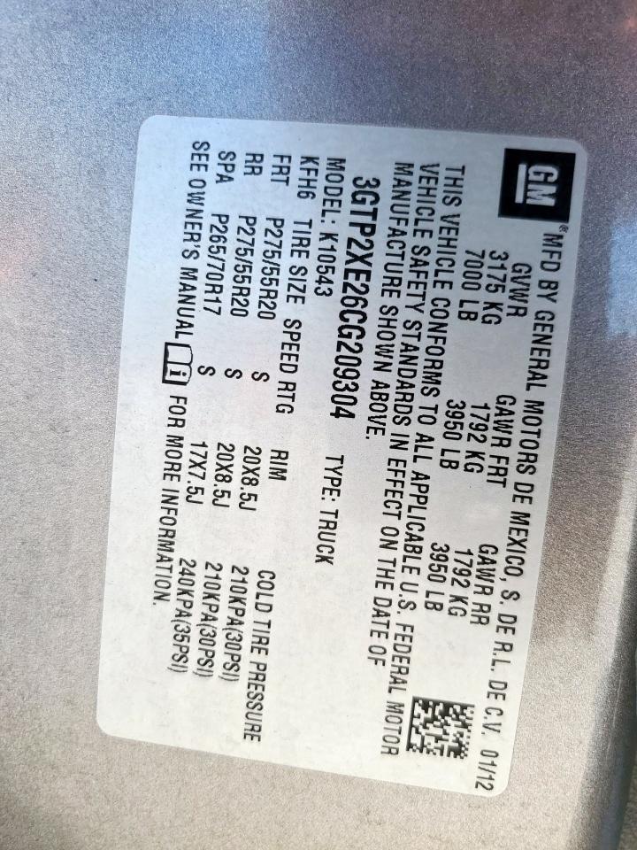 2012 GMC Sierra K1500 Denali VIN: 3GTP2XE26CG209304 Lot: 71415545