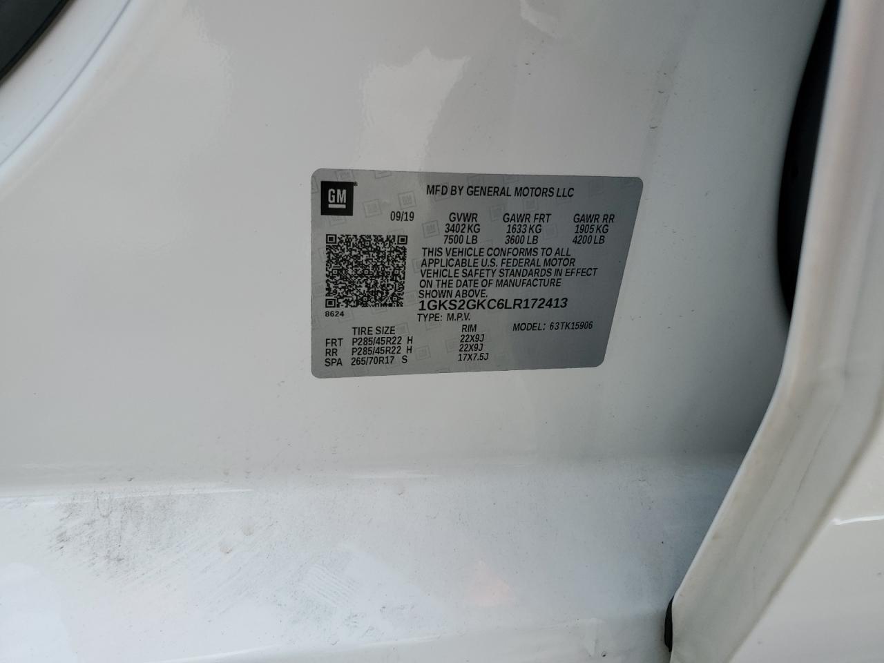 2020 GMC Yukon Xl K1500 Slt VIN: 1GKS2GKC6LR172413 Lot: 71116765