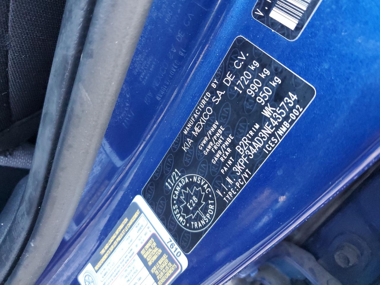 2022 Kia Forte Gt Line VIN: 3KPF34AD3NE435734 Lot: 83923815