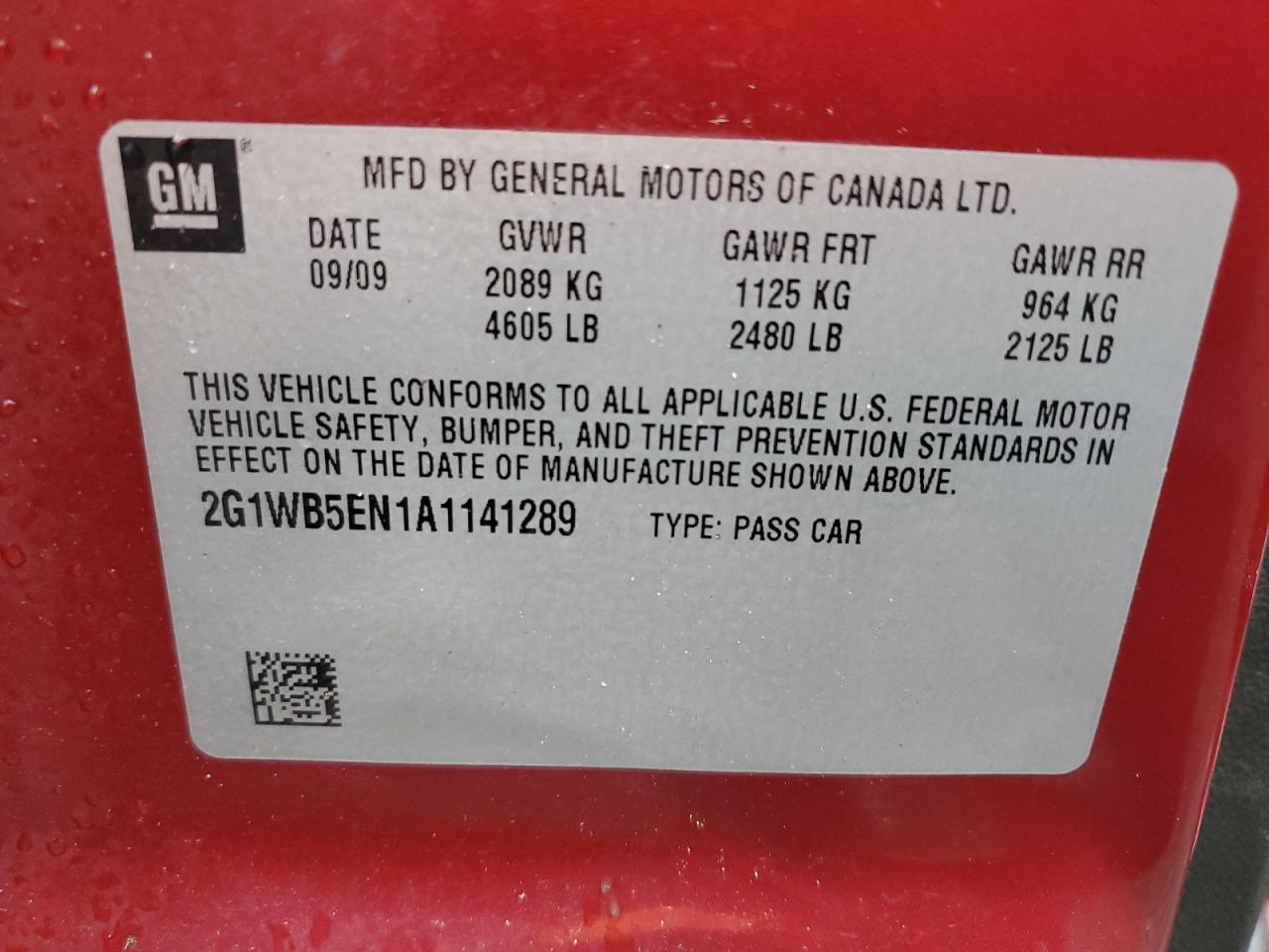 2010 Chevrolet Impala Lt VIN: 2G1WB5EN1A1141289 Lot: 80891755