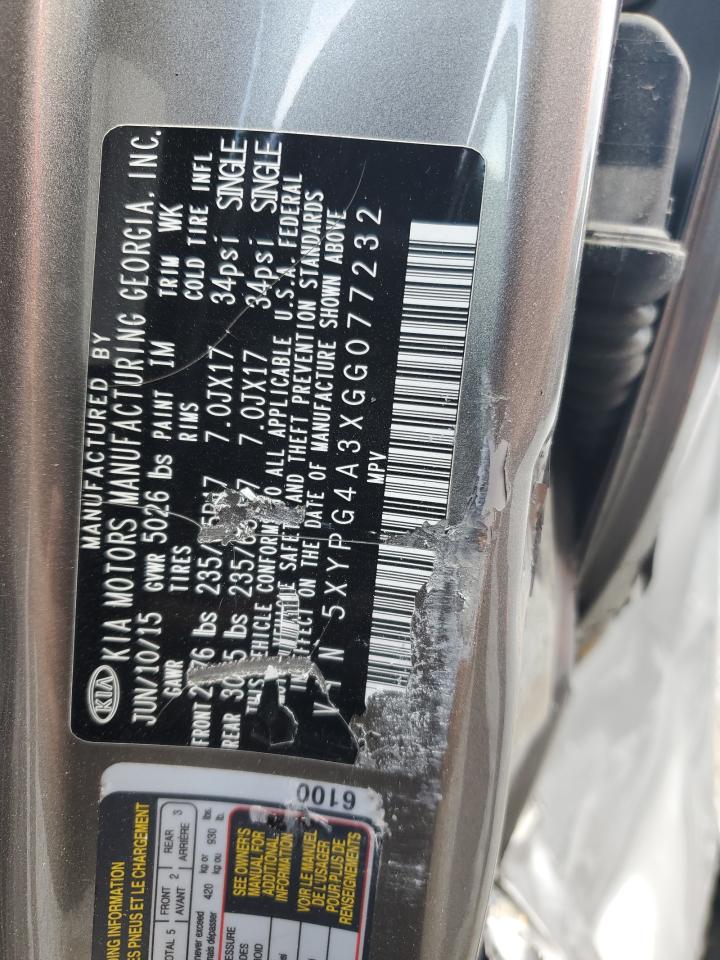 2016 Kia Sorento Lx VIN: 5XYPG4A3XGG077232 Lot: 83948865