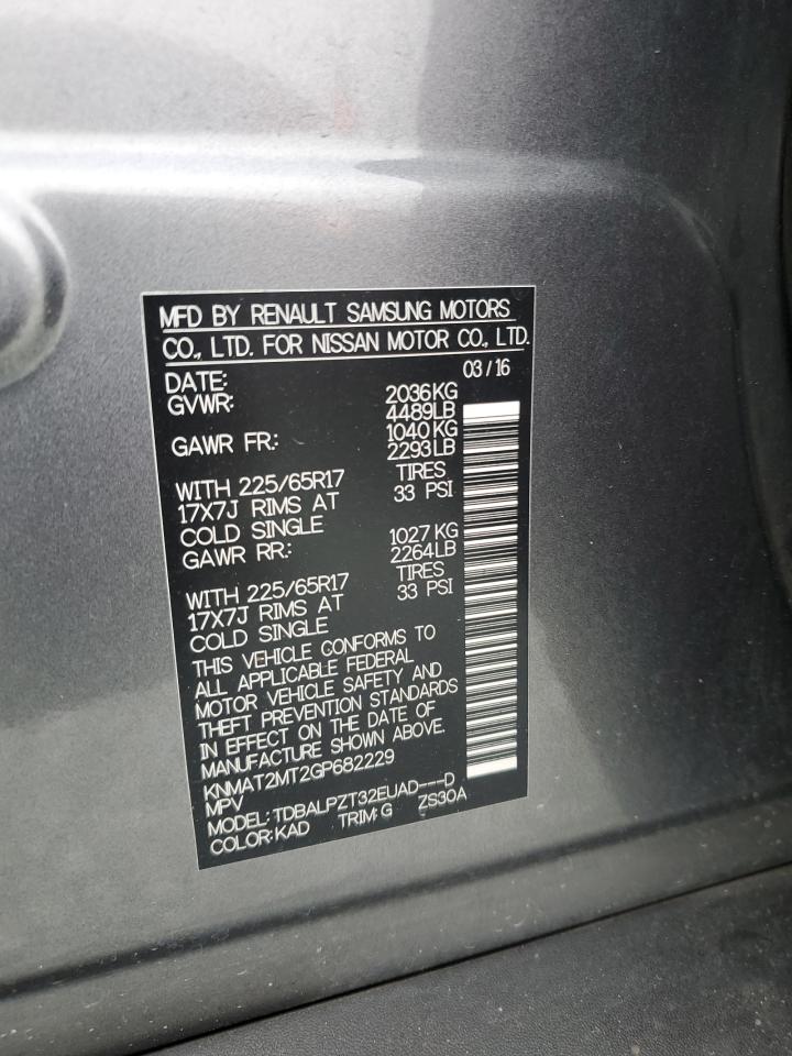 2016 Nissan Rogue S VIN: KNMAT2MT2GP682229 Lot: 80667905