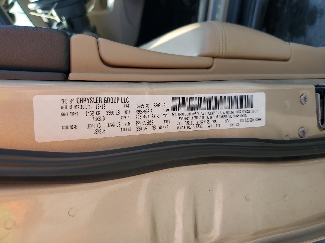 2014 Jeep Grand Cherokee Limited VIN: 1C4RJFBT2EC390135 Lot: 72069265