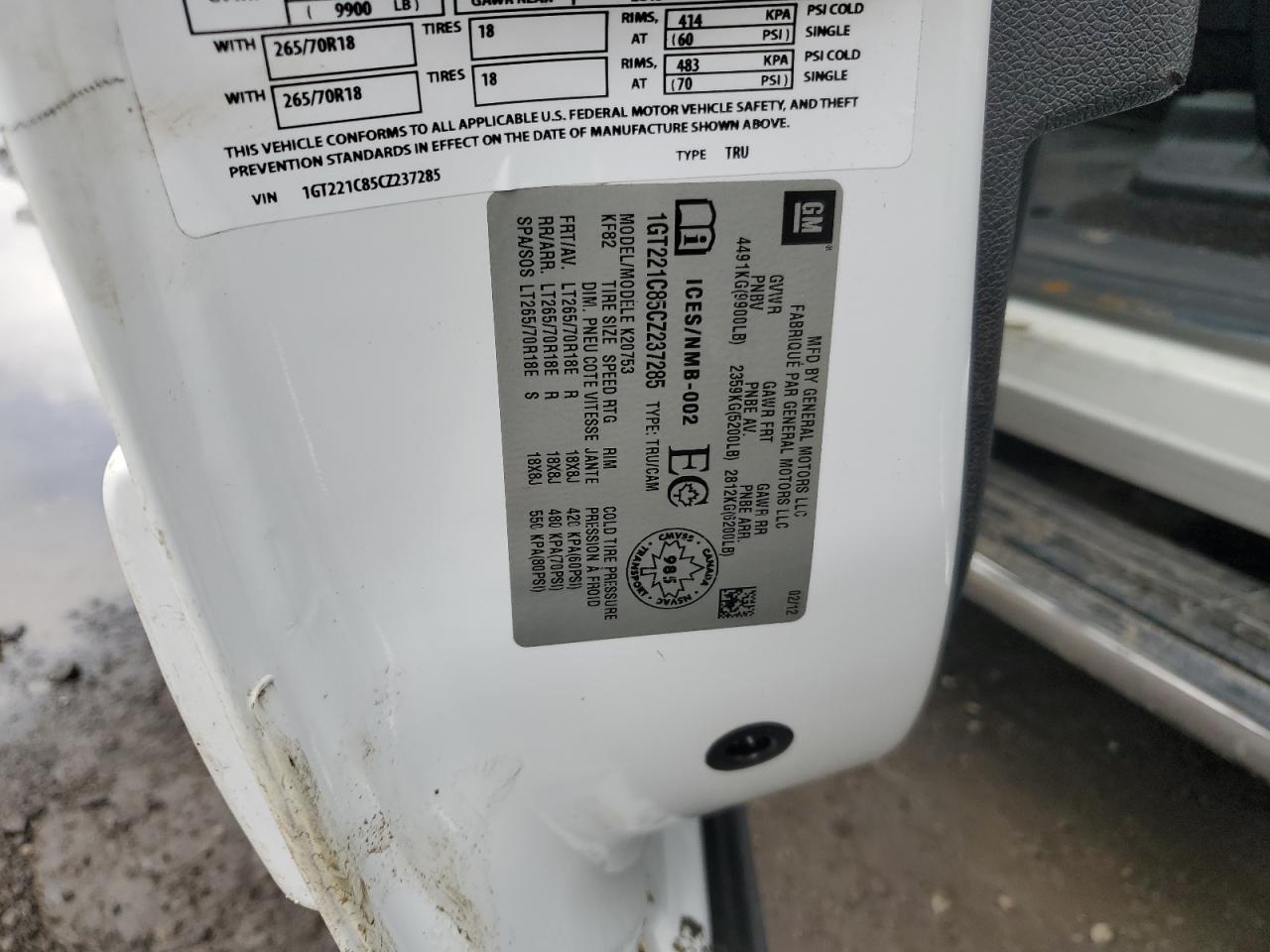 2012 GMC Sierra K2500 Slt VIN: 1GT221C85CZ237285 Lot: 81761915