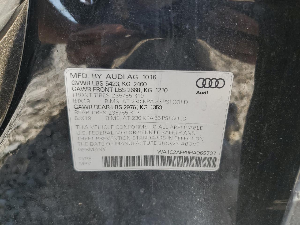 2017 Audi Q5 Premium VIN: WA1C2AFP9HA065737 Lot: 80326445