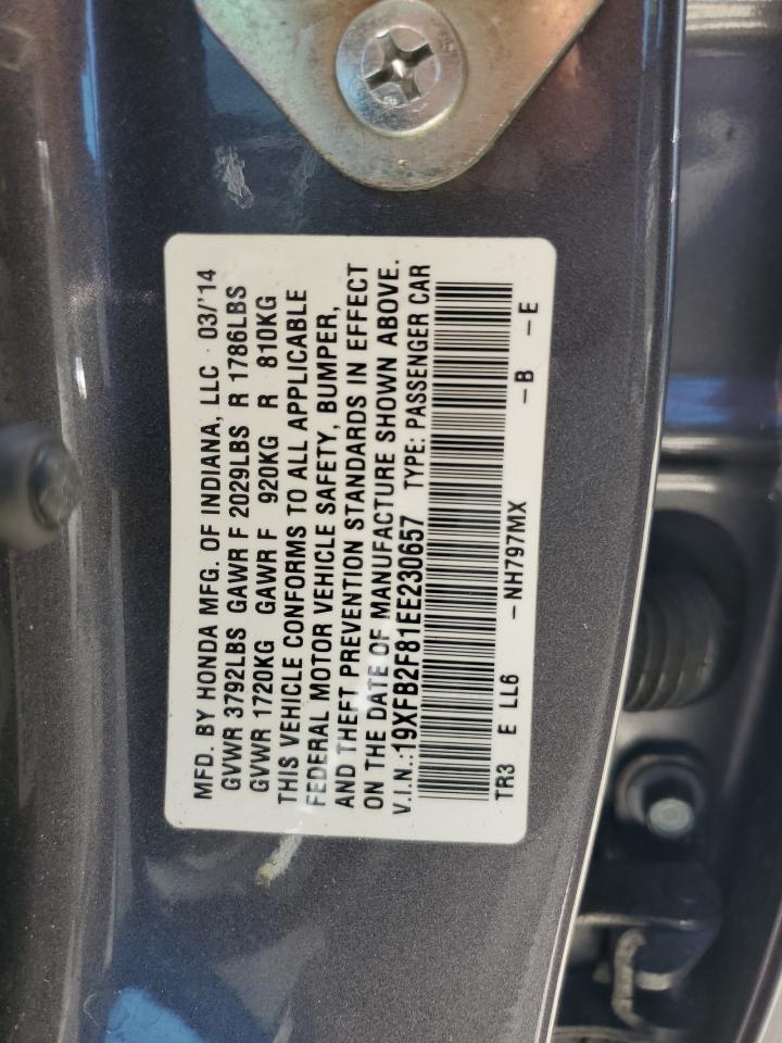 2014 Honda Civic Ex VIN: 19XFB2F81EE230657 Lot: 83981325