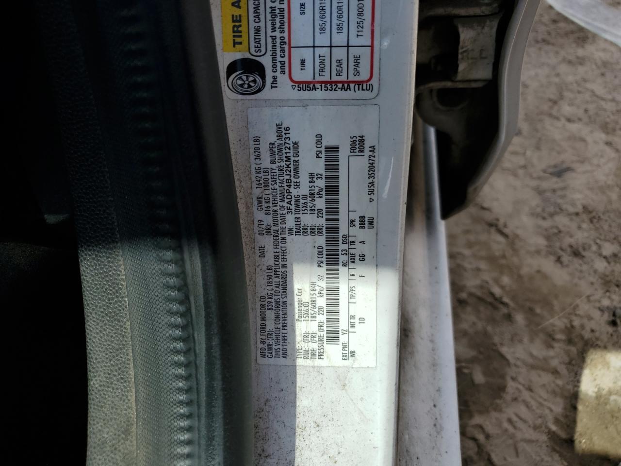 2019 Ford Fiesta Se VIN: 3FADP4BJ2KM127316 Lot: 71097685