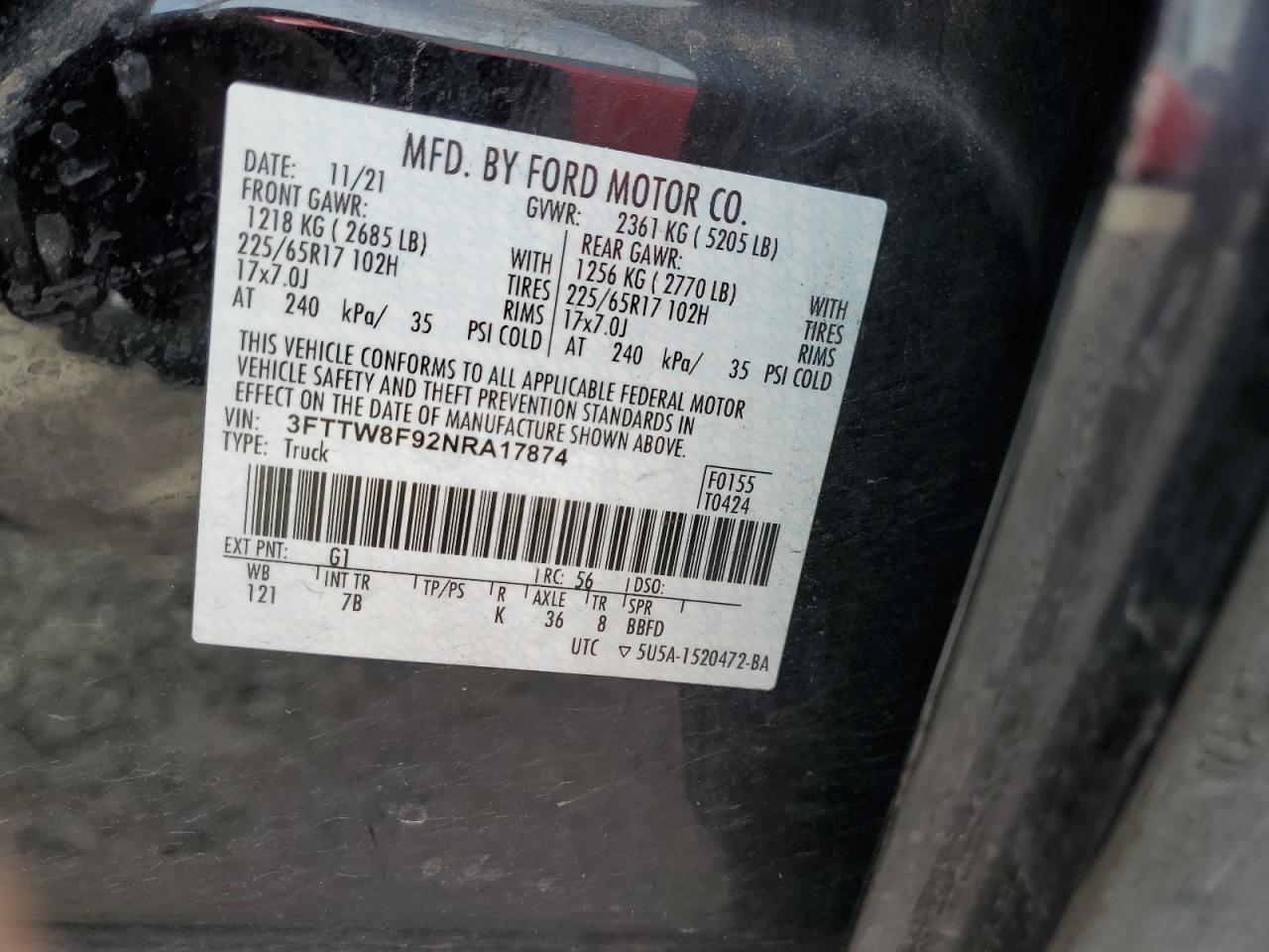 2022 Ford Maverick Xl VIN: 3FTTW8F92NRA17874 Lot: 81464925