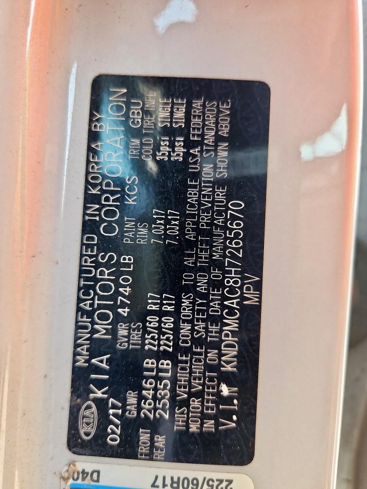 2017 Kia Sportage Lx VIN: KNDPMCAC8H7265670 Lot: 81583855