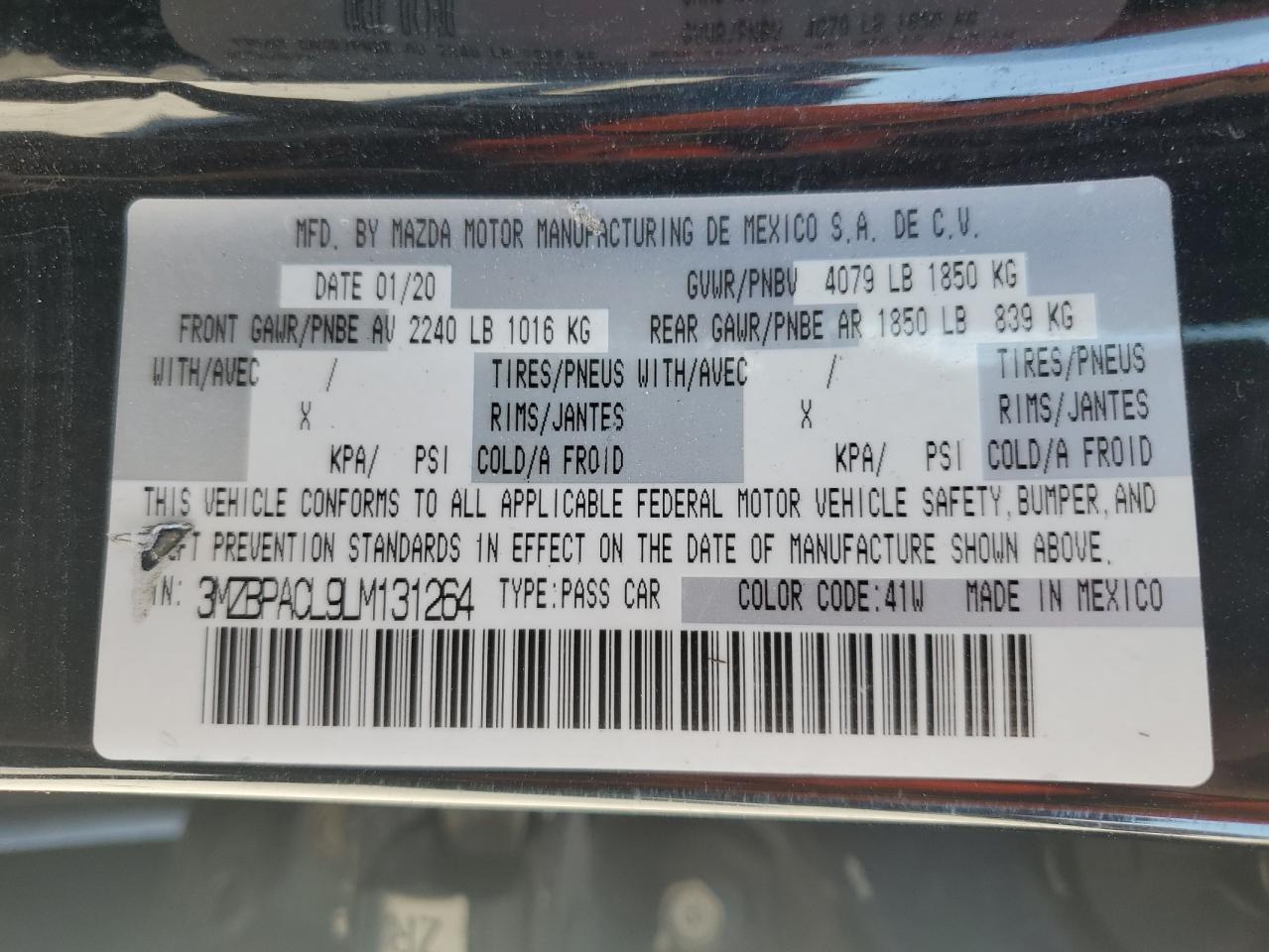 2020 Mazda 3 Select VIN: 3MZBPACL9LM131264 Lot: 81416075