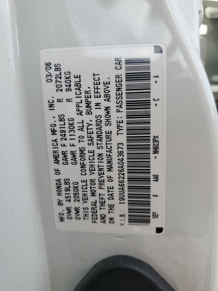 2006 Acura 3.2Tl VIN: 19UUA66226A043673 Lot: 81166865