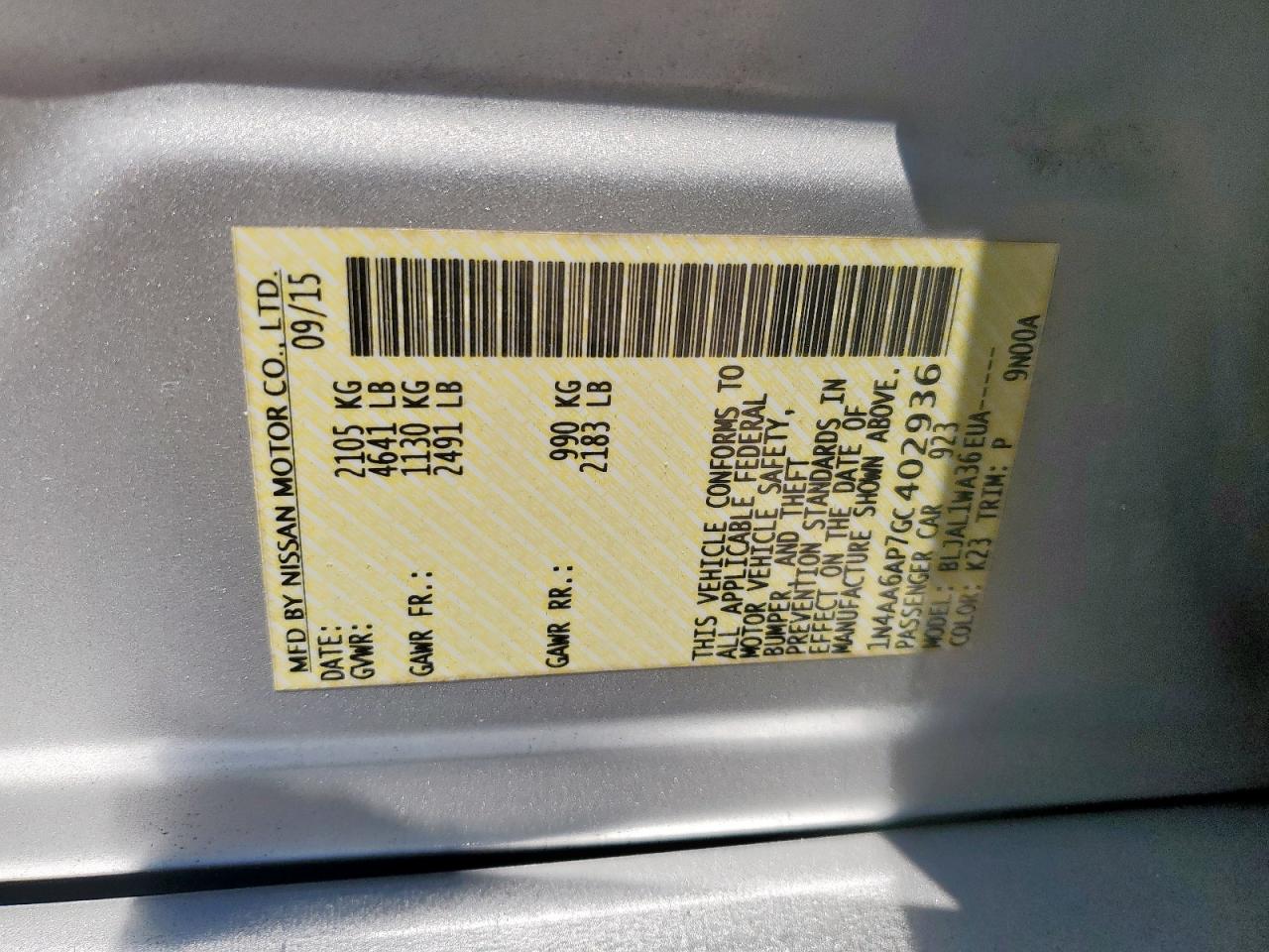 2016 Nissan Maxima 3.5S VIN: 1N4AA6AP7GC402936 Lot: 67901975