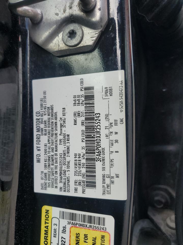 2018 Ford Fusion Se VIN: 3FA6P0HDXJR255243 Lot: 80589305