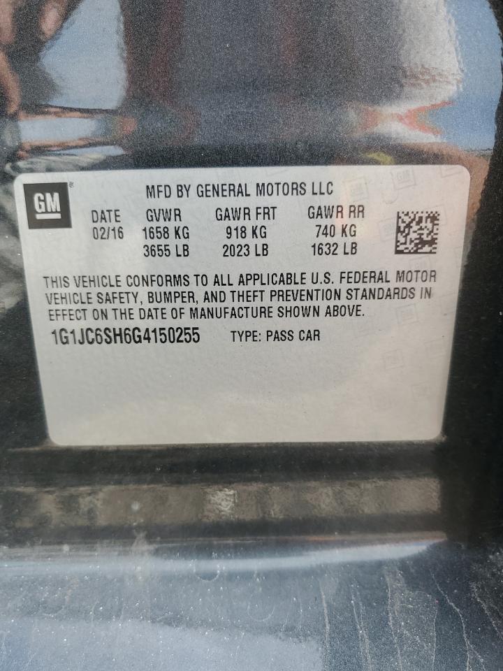 2016 Chevrolet Sonic Lt VIN: 1G1JC6SH6G4150255 Lot: 71100305