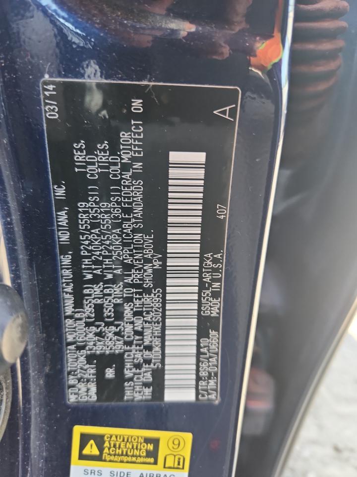 2014 Toyota Highlander Limited VIN: 5TDDKRFHXES028955 Lot: 81615935