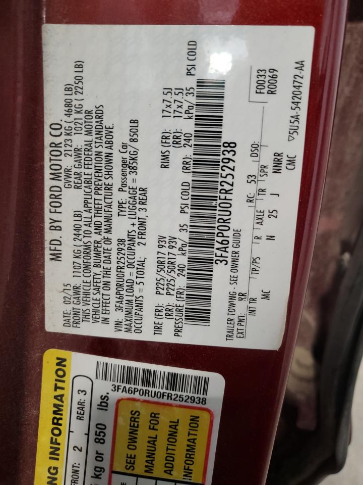 2015 Ford Fusion Titanium Hev VIN: 3FA6P0RU0FR252938 Lot: 84390055