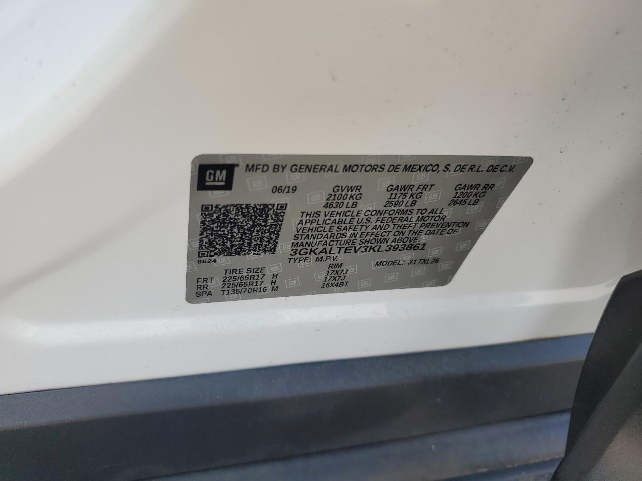 2019 GMC Terrain Sle VIN: 3GKALTEV3KL393861 Lot: 81829465