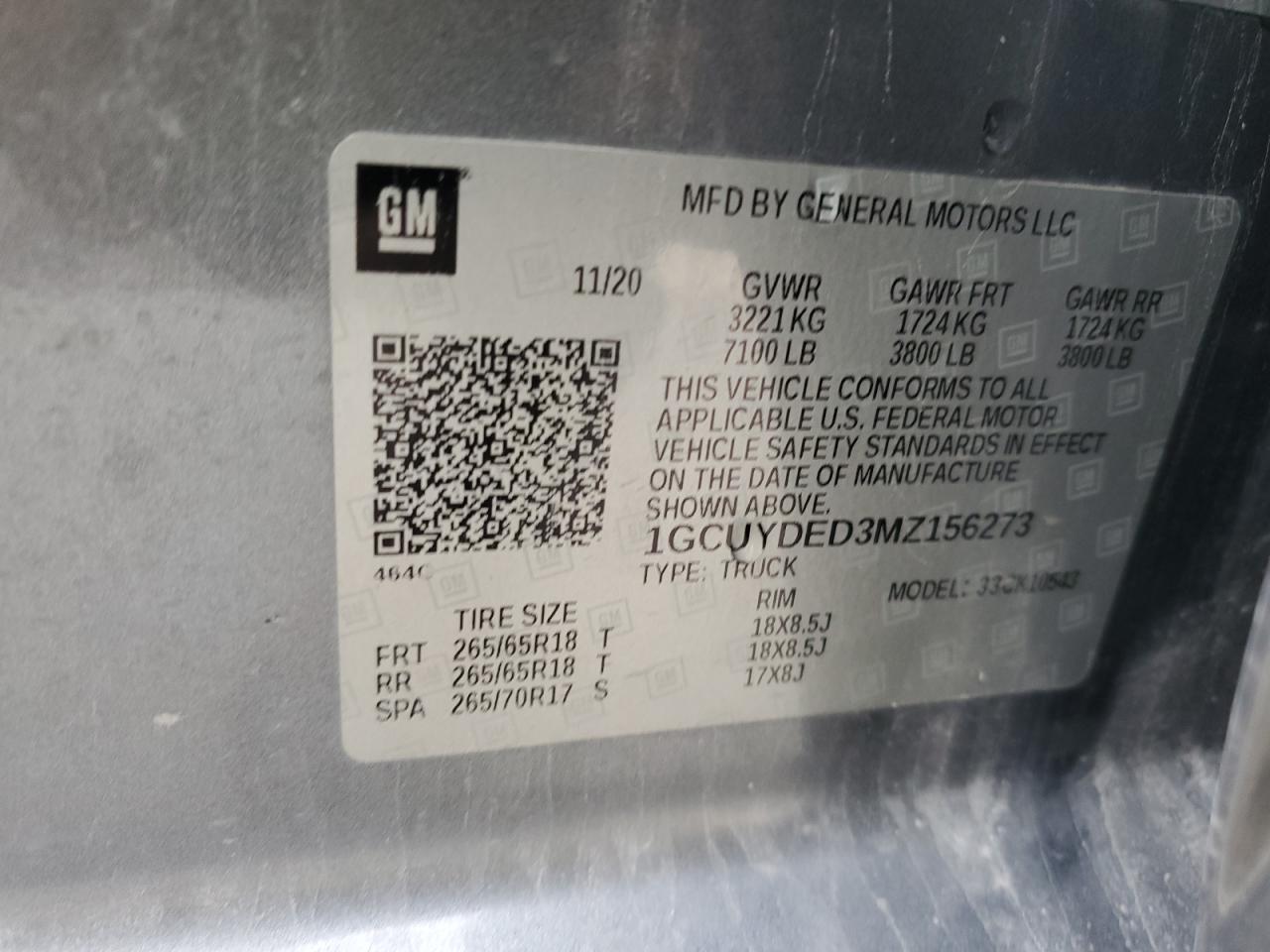 2021 Chevrolet Silverado K1500 Lt VIN: 1GCUYDED3MZ156273 Lot: 81756685