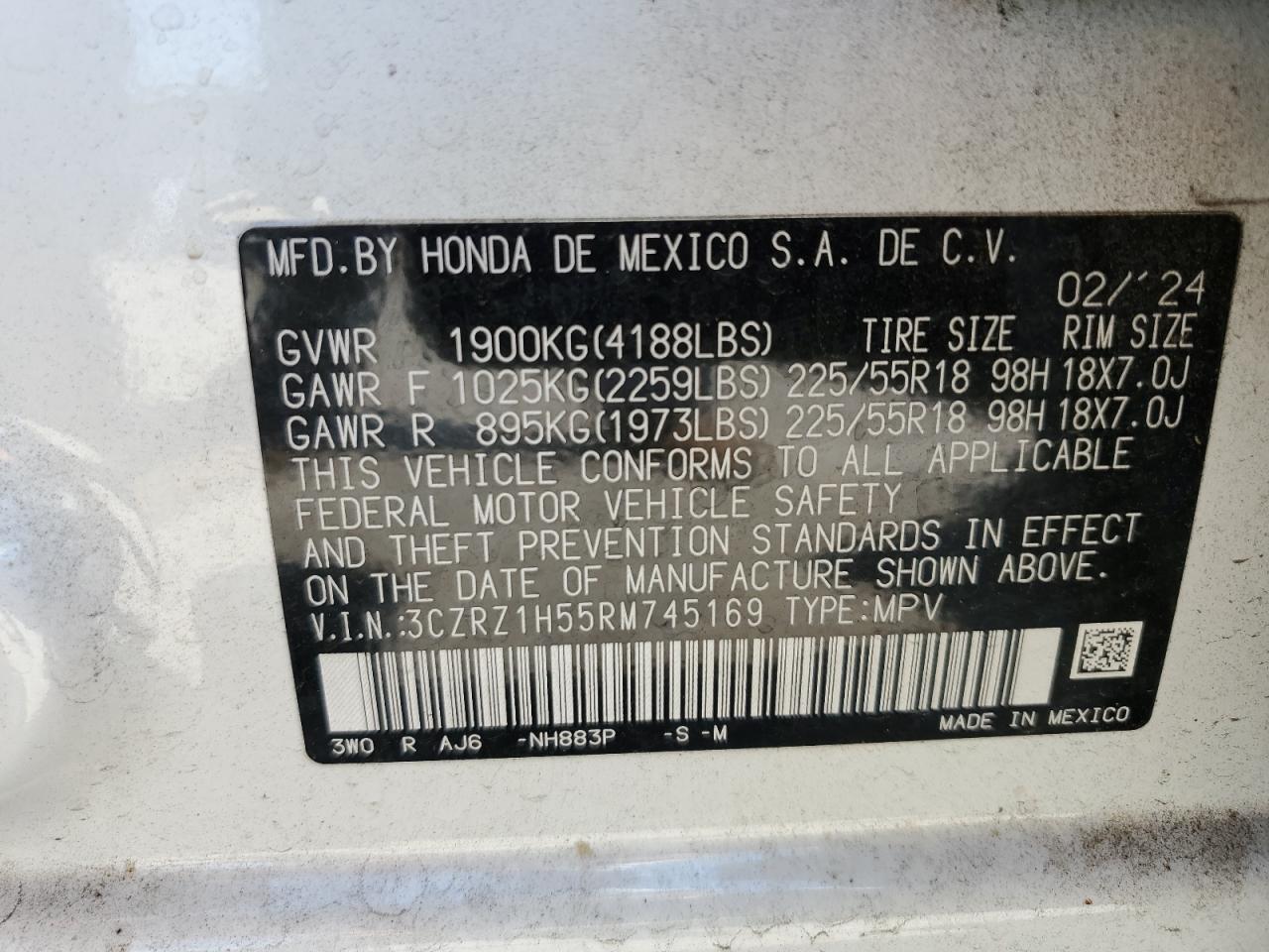 2024 Honda Hr-V Sport VIN: 3CZRZ1H55RM745169 Lot: 71204195