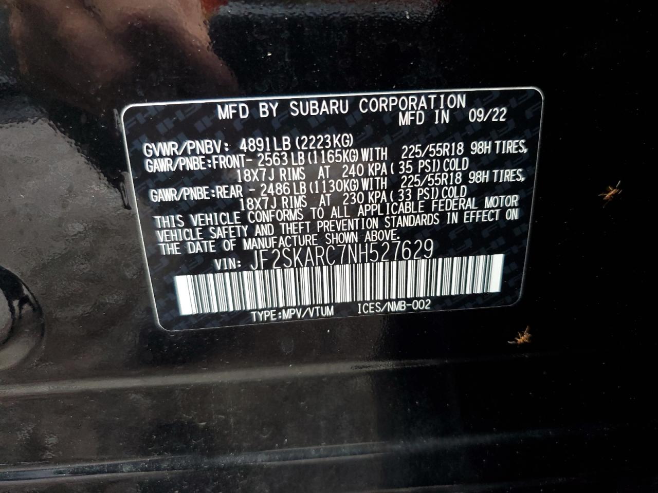 2022 Subaru Forester Touring VIN: JF2SKARC7NH527629 Lot: 84573985