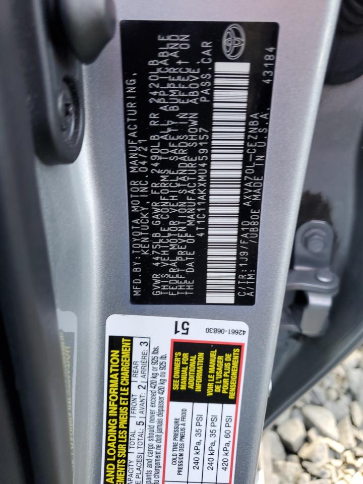 2021 Toyota Camry Le VIN: 4T1C11AKXMU459157 Lot: 81328335
