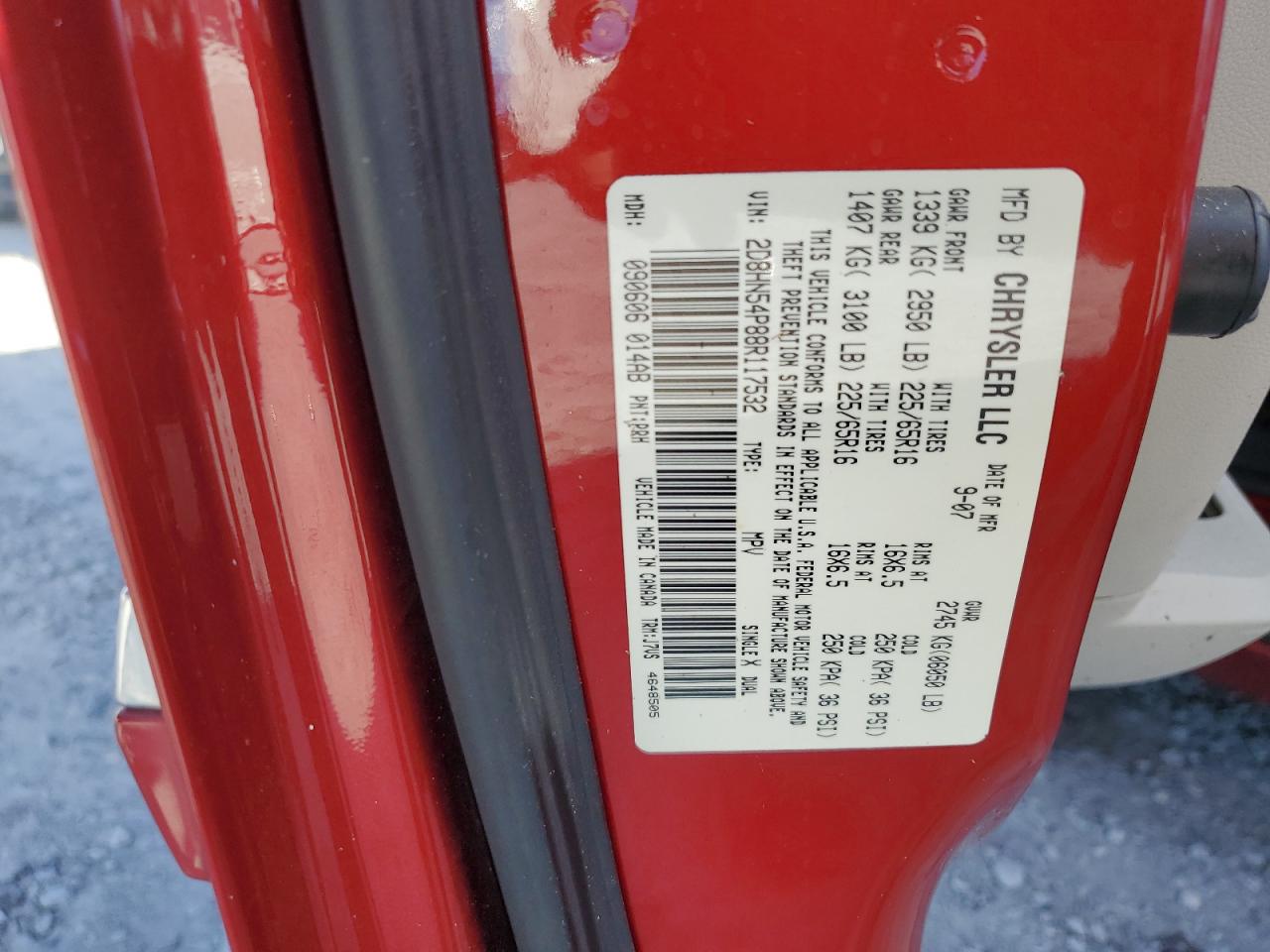 2008 Dodge Grand Caravan Sxt VIN: 2D8HN54P88R117532 Lot: 84283705