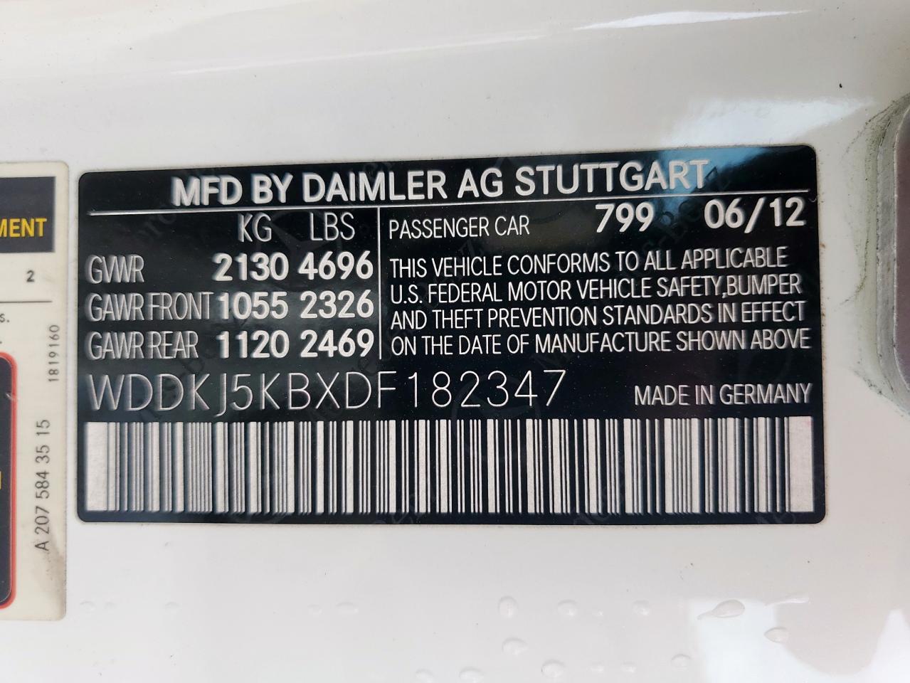 2013 Mercedes-Benz E 350 VIN: WDDKJ5KBXDF182347 Lot: 83849965