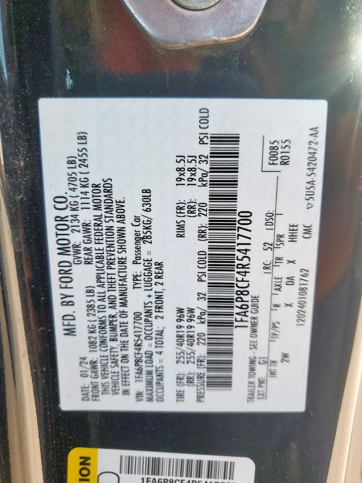 2024 Ford Mustang Gt VIN: 1FA6P8CF4R5417700 Lot: 84057695