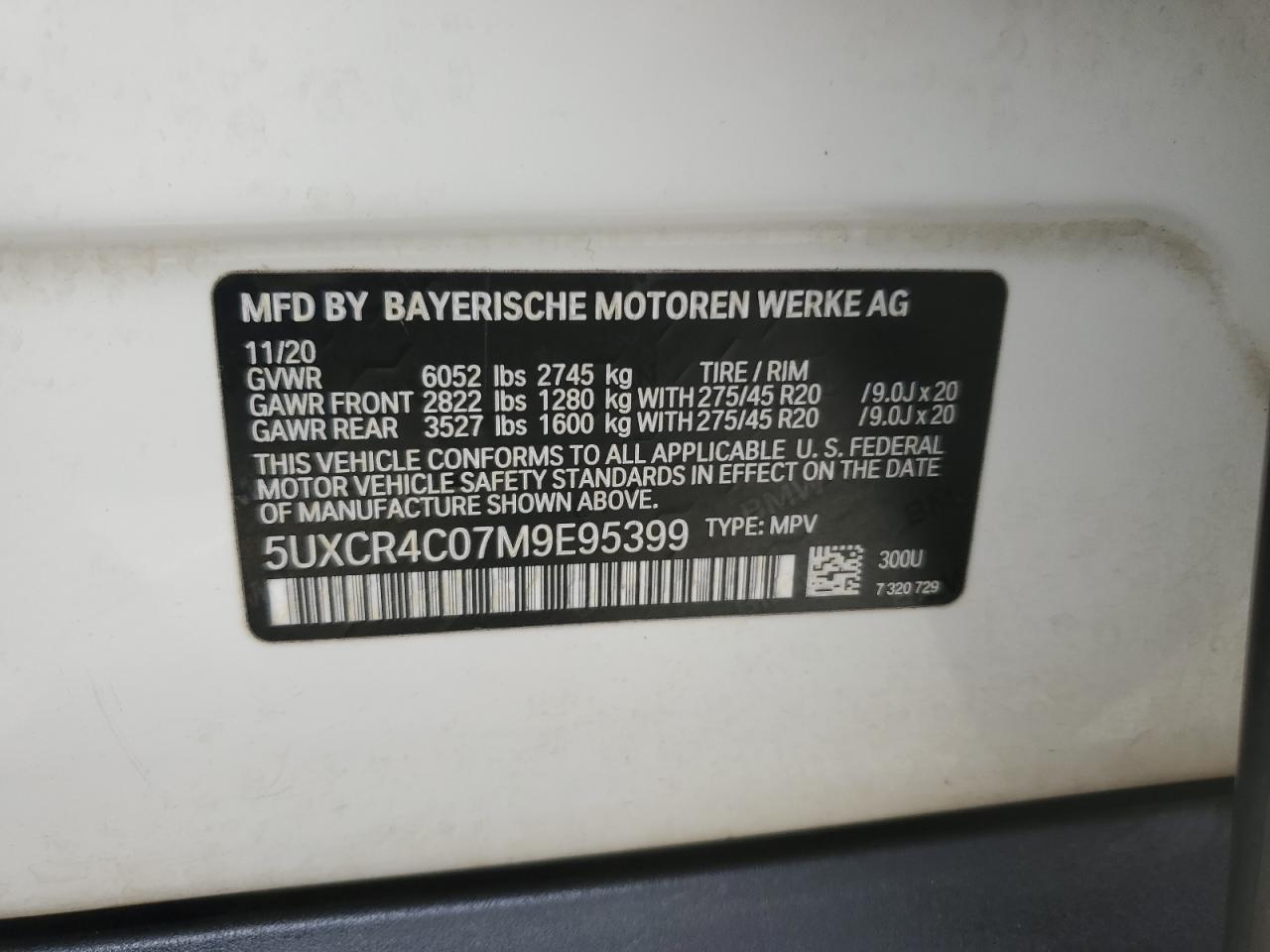 2021 BMW X5 Sdrive 40I VIN: 5UXCR4C07M9E95399 Lot: 83820855