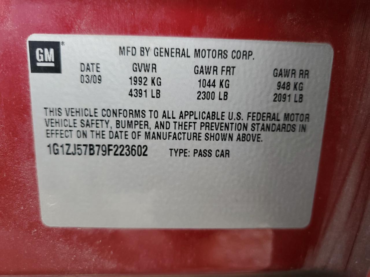 2009 Chevrolet Malibu 2Lt VIN: 1G1ZJ57B79F223602 Lot: 81581215