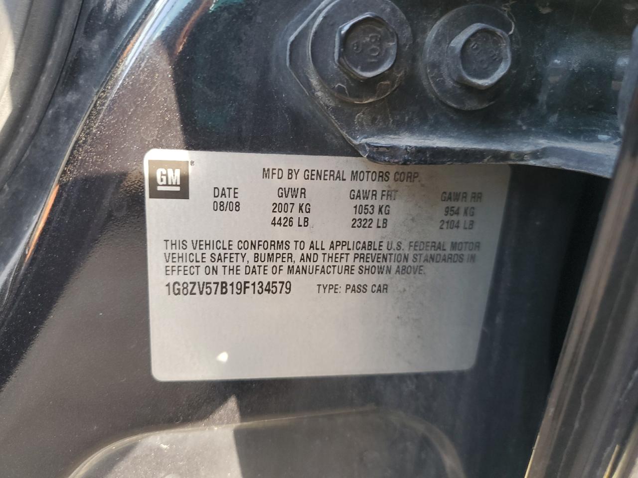 2009 Saturn Aura Xr VIN: 1G8ZV57B19F134579 Lot: 80067425