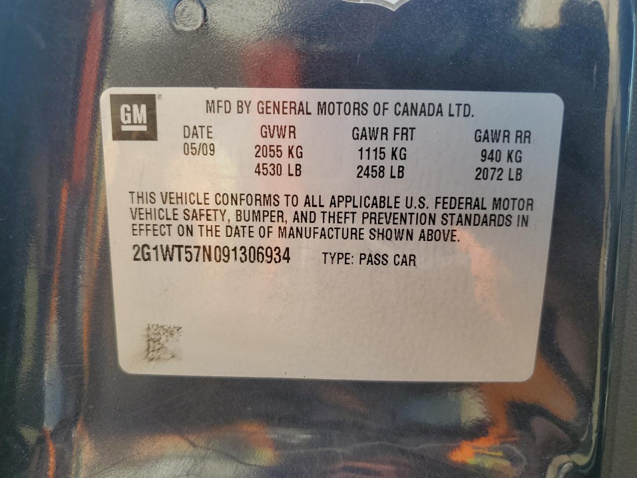 2009 Chevrolet Impala 1Lt VIN: 2G1WT57N091306934 Lot: 81631355