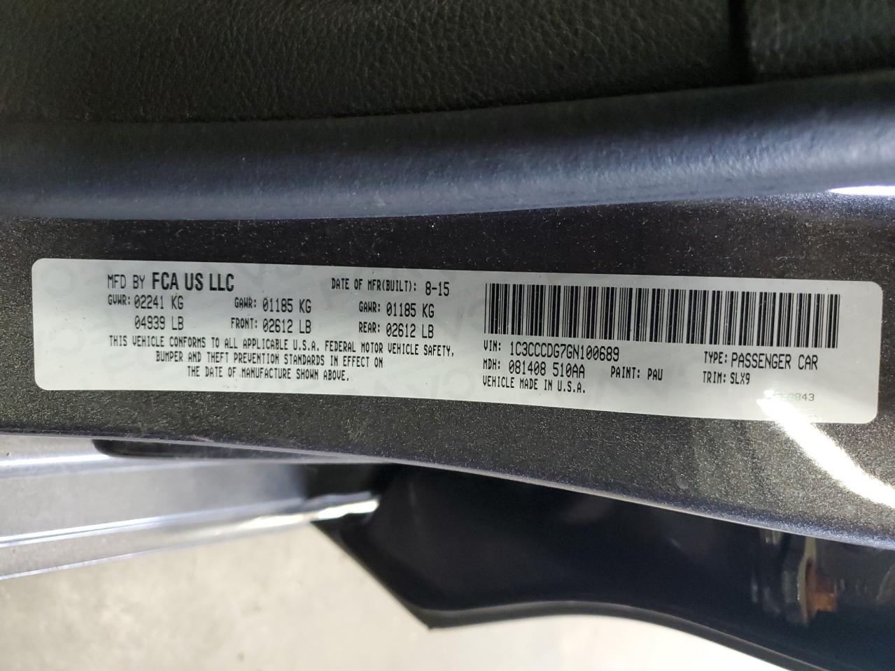 2016 Chrysler 200 S VIN: 1C3CCCDG7GN100689 Lot: 83978945