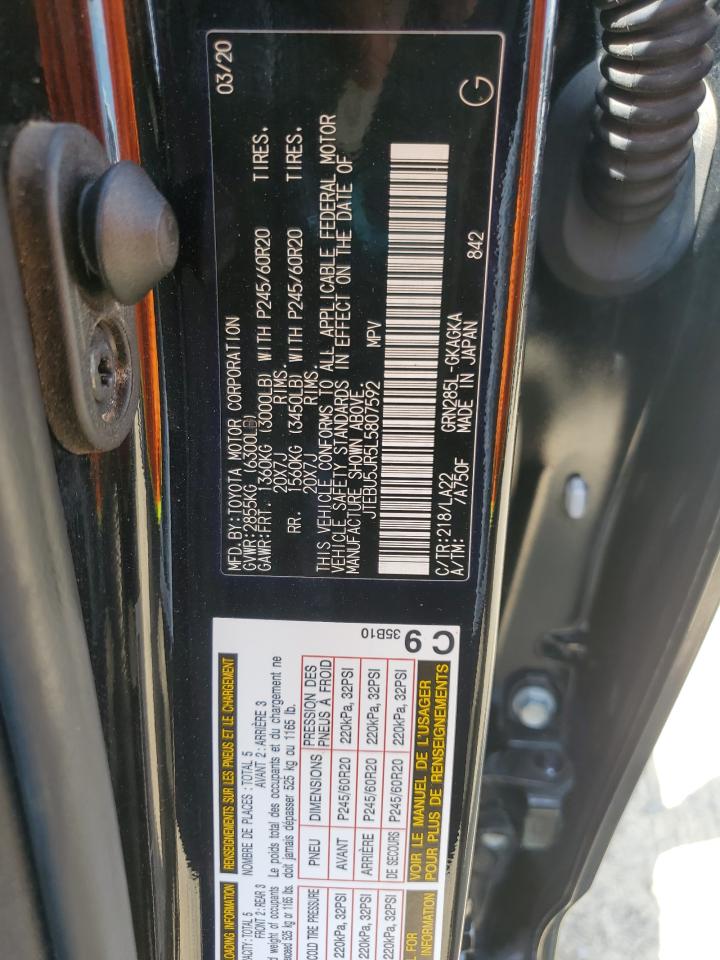 2020 Toyota 4Runner Sr5/Sr5 Premium VIN: JTEBU5JR5L5807592 Lot: 80366745