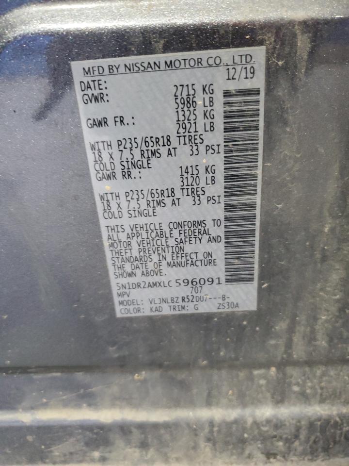 2020 Nissan Pathfinder S VIN: 5N1DR2AMXLC596091 Lot: 97007755