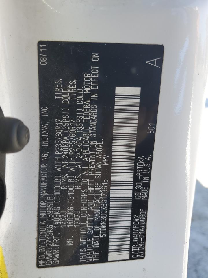 2011 Toyota Sienna Le VIN: 5TDKK3DCXBS173615 Lot: 80029515