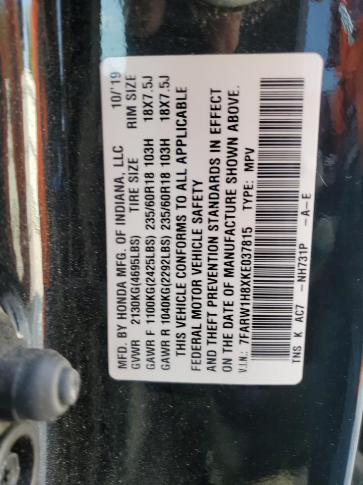 2019 Honda Cr-V Exl VIN: 7FARW1H8XKE037815 Lot: 80565915