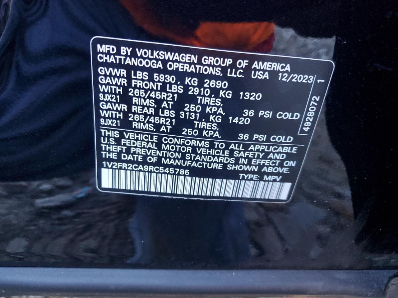 2024 Volkswagen Atlas Sel Premium R-Line VIN: 1V2FR2CA9RC545785 Lot: 71038735