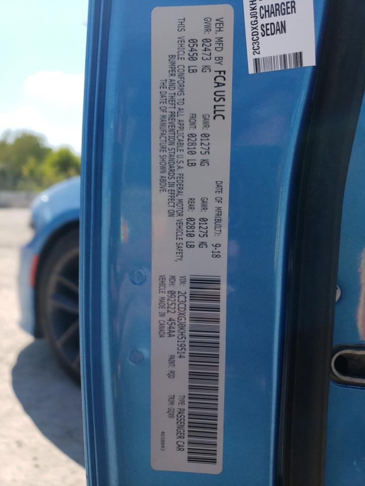 2019 Dodge Charger Scat Pack VIN: 2C3CDXGJ0KH519514 Lot: 80296635