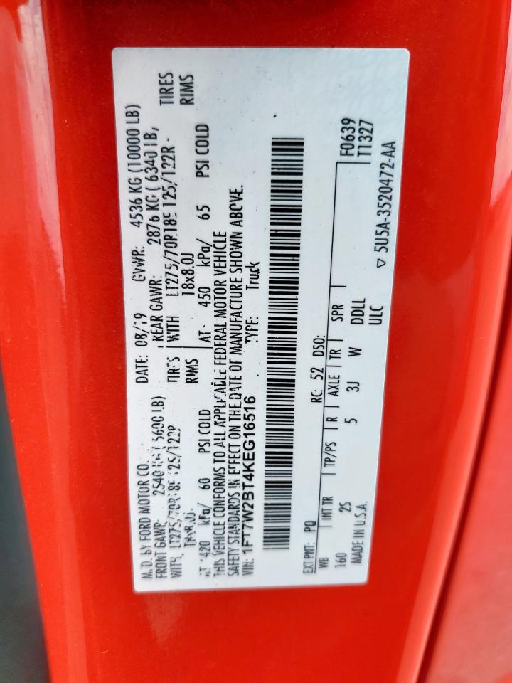 2019 Ford F250 Super Duty VIN: 1FT7W2BT4KEG16516 Lot: 81386835